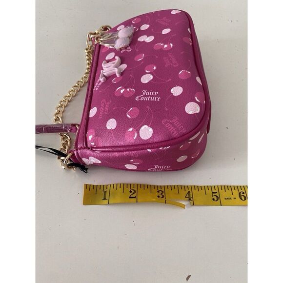 Juicy Couture Cherry On Top Mini Wristlet Bag Raspberry Tart Pink Charm NEW - Picture 7 of 13